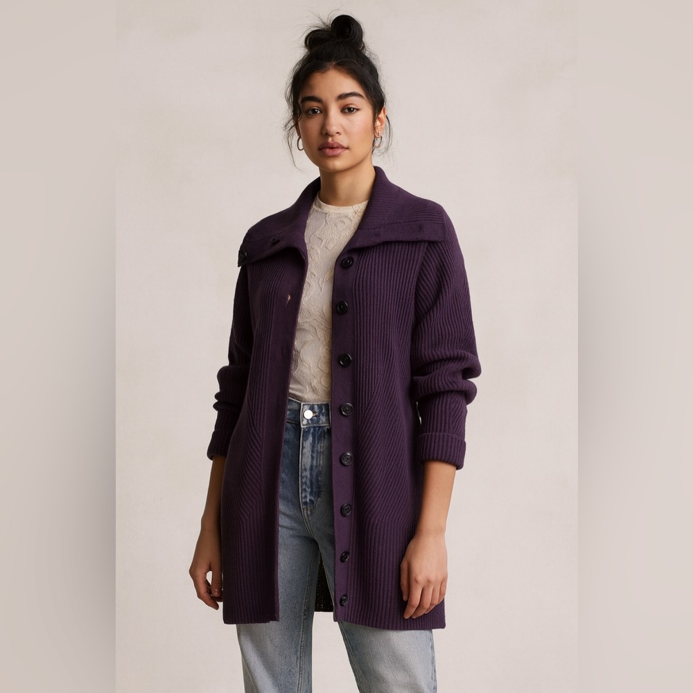 Belford Purple Cotton Button‎ Front Long Cardigan Sweater Sz. M